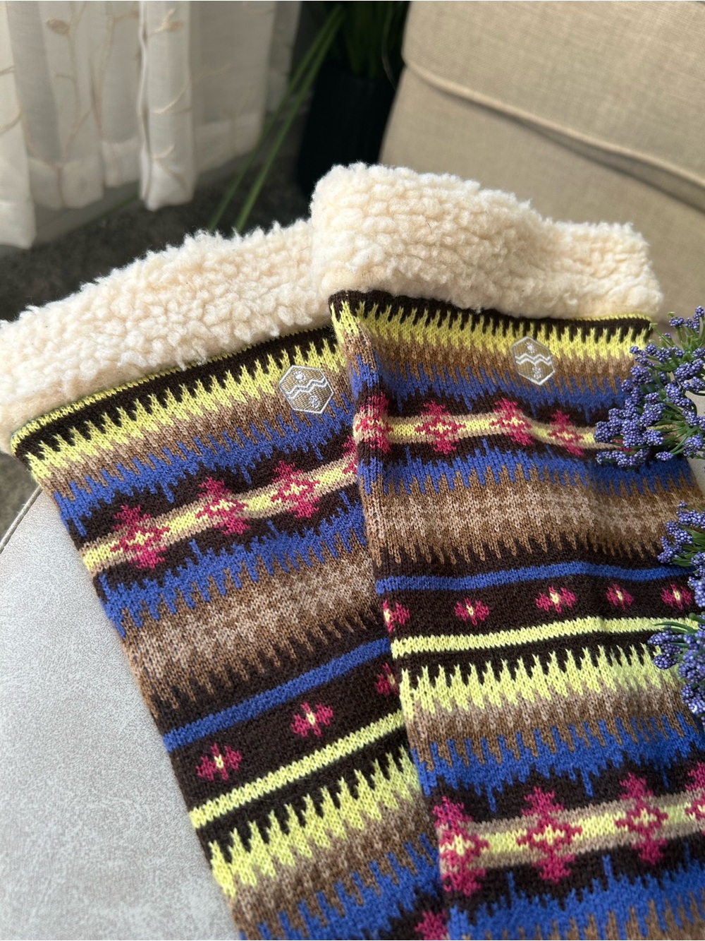✨NEW Cozy Fair Isle Boot Cuffs leg warmers - Brown Multi - Picture 3 of 5